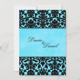 Blauw en zwart Damask bruiloft uitnodiging