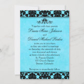 Blauw en zwart Damask bruiloft uitnodiging (Achterkant)