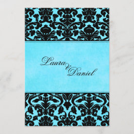 Blauw en zwart Damask bruiloft uitnodiging