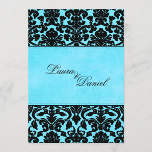 Blauw en zwart Damask bruiloft uitnodiging