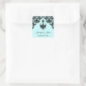 Blauw en Zwart Damask Kroonluchter Bruiloft Sticke Vierkante Sticker (Tas)