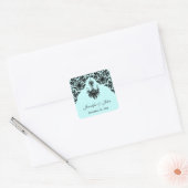 Blauw en Zwart Damask Kroonluchter Bruiloft Sticke Vierkante Sticker (Envelop)