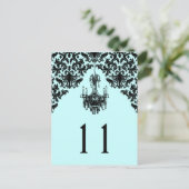 Blauw en Zwart Damask Kroonluchter Tafelnummer (Staand voorkant)