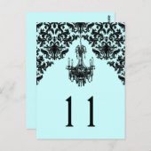 Blauw en Zwart Damask Kroonluchter Tafelnummer (Voorkant / Achterkant)