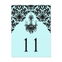 Blauw en Zwart Damask Kroonluchter Tafelnummer