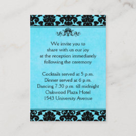 Blauw en zwart Damask op Linen Enclosure Kaart