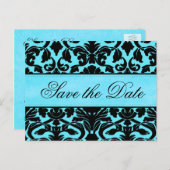 Blauw en zwart Damask Save the Date Kaart (Voorkant / Achterkant)