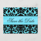 Blauw en zwart Damask Save the Date Kaart (Voorkant)