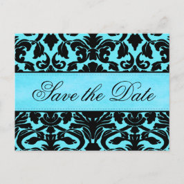 Blauw en zwart Damask Save the Date Kaart