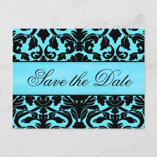 Blauw en zwart Damask Save the Date Kaart (Voorkant)