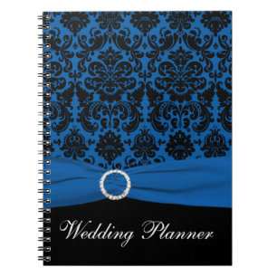 Blauw en zwart Damask Wedding Planner Notitieboek