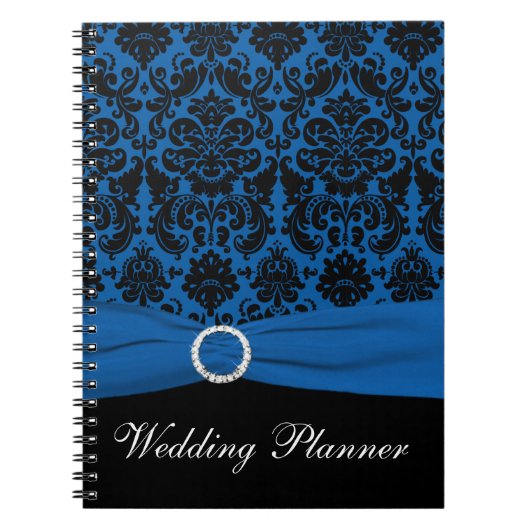Blauw en zwart Damask Wedding Planner Notitieboek (Voorkant)