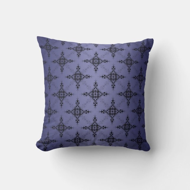 Blauw en zwart damastpatroon kussen (Voorkant)