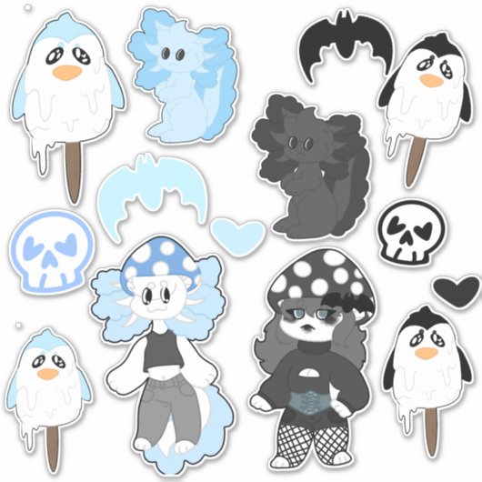 Blauw en Zwart decal sticker blad (Voorkant)