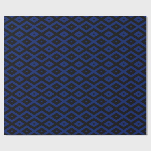 Blauw en zwart diamantpatroon cadeaupapier (Vlak)