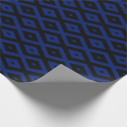 Blauw en zwart diamantpatroon cadeaupapier (Hoek)