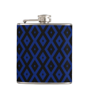 Blauw en zwart diamantpatroon heupfles