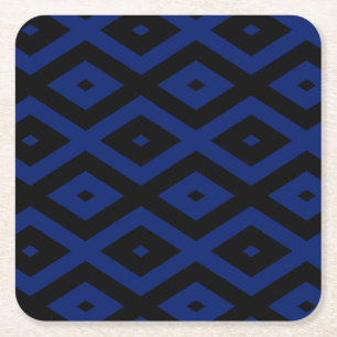 Blauw en zwart diamantpatroon kartonnen onderzetters