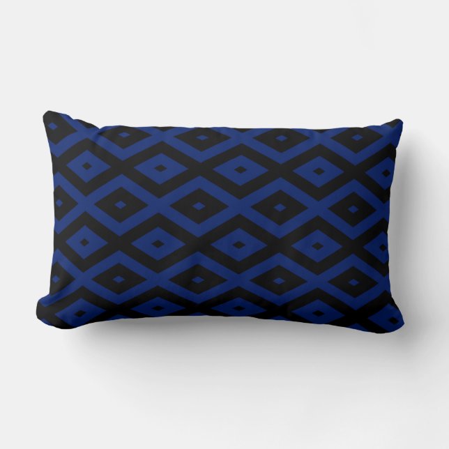 Blauw en zwart diamantpatroon kussen (Voorkant)