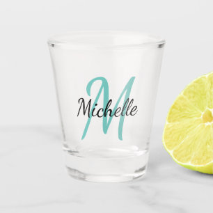 Blauw en zwart Eenvoudig monogram Klassieke rendie Shot Glas