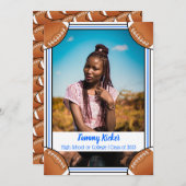 Blauw en zwart Football Afstuderen Aankondiging (Voorkant / Achterkant)