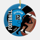 Blauw en zwart Football Player Keramisch Ornament (Voorkant)