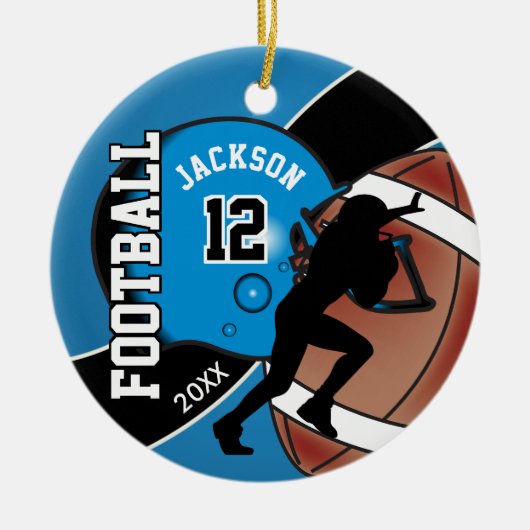 Blauw en zwart Football Player Keramisch Ornament (Voorkant)