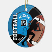 Blauw en zwart Football Player Keramisch Ornament (Links)