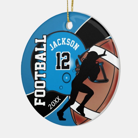 Blauw en zwart Football Player Keramisch Ornament (Links)