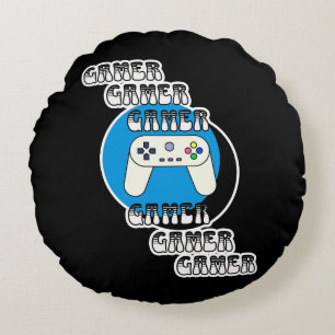 Blauw en zwart gamer Videocontroller Rond Kussen