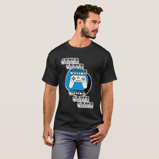 Blauw en zwart gamer | Videocontroller T-shirt (Voorkant volledig)
