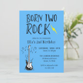 Blauw en Zwart Geboren Twee Rock Gitaar 2e Verjaar Kaart (Staand voorkant)