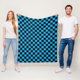 Blauw en zwart geruit motief fleece deken