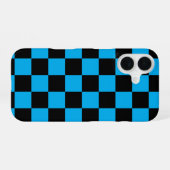Blauw en zwart geruit motief iPhone 16 hoesje (Achterkant horizontaal)