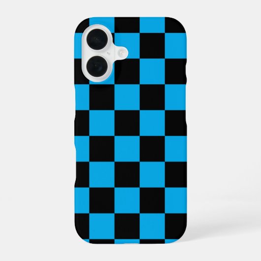 Blauw en zwart geruit motief iPhone 16 hoesje (Achterkant)