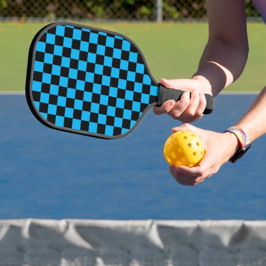 Blauw en zwart geruit motief pickleball paddle (Insitu)