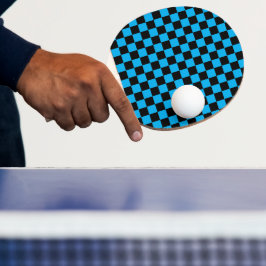 Blauw en zwart geruit motief tafeltennisbatje
