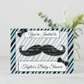 Blauw en zwart gestreept Baby shower Kaart (Staand voorkant)