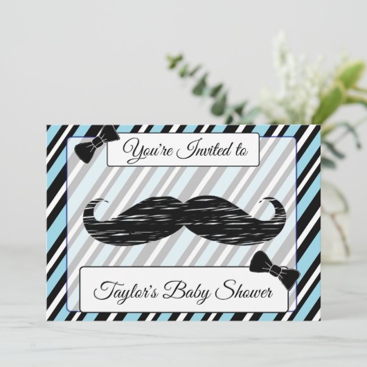 Blauw en zwart gestreept Baby shower Kaart (Staand voorkant)
