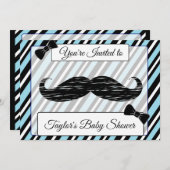 Blauw en zwart gestreept Baby shower Kaart (Voorkant / Achterkant)