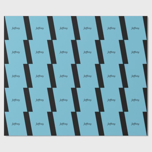Blauw en Zwart Gestreepte Naam Cadeaupapier (Vlak)