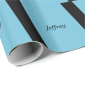 Blauw en Zwart Gestreepte Naam Cadeaupapier (Rol Hoek)