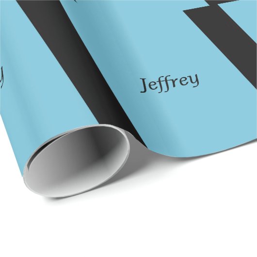 Blauw en Zwart Gestreepte Naam Cadeaupapier (Rol Hoek)