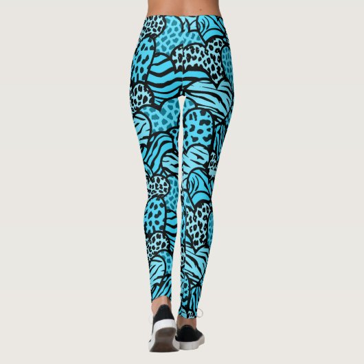 Blauw en zwart girly dierenprint harten horloge leggings (Achterkant)