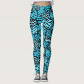 Blauw en zwart girly dierenprint harten horloge leggings (Voorkant)