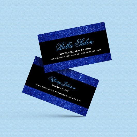 Blauw en zwart Glam Faux Glitter Visitekaartje