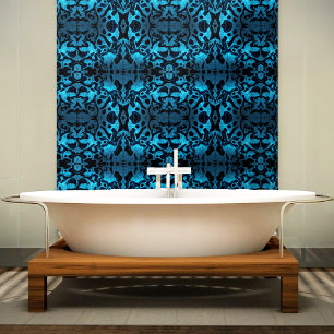 Blauw en zwart glitter golvend patroon behang
