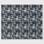 Blauw en Zwart Gotische Santa Skulls Kerstcadeau Cadeaupapier (Vlak)