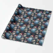 Blauw en Zwart Gotische Santa Skulls Kerstcadeau Cadeaupapier (Uitgerold)