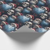 Blauw en Zwart Gotische Santa Skulls Kerstcadeau Cadeaupapier (Hoek)